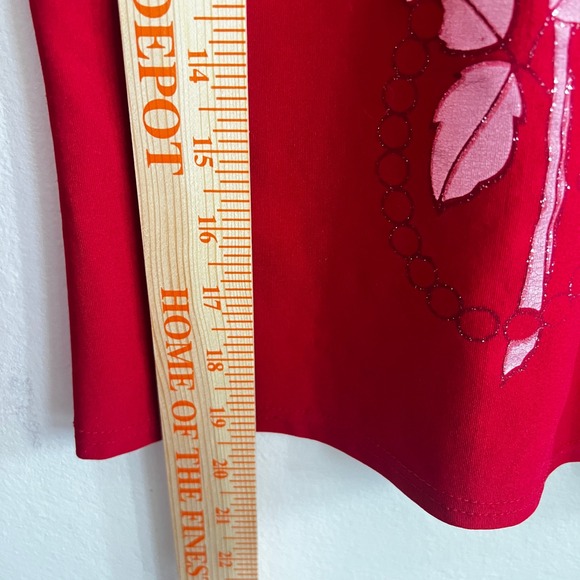 Vintage Y2K Red Glittery Floral Top 2000s Glam Coquette Romantic Small - Picture 3 of 5